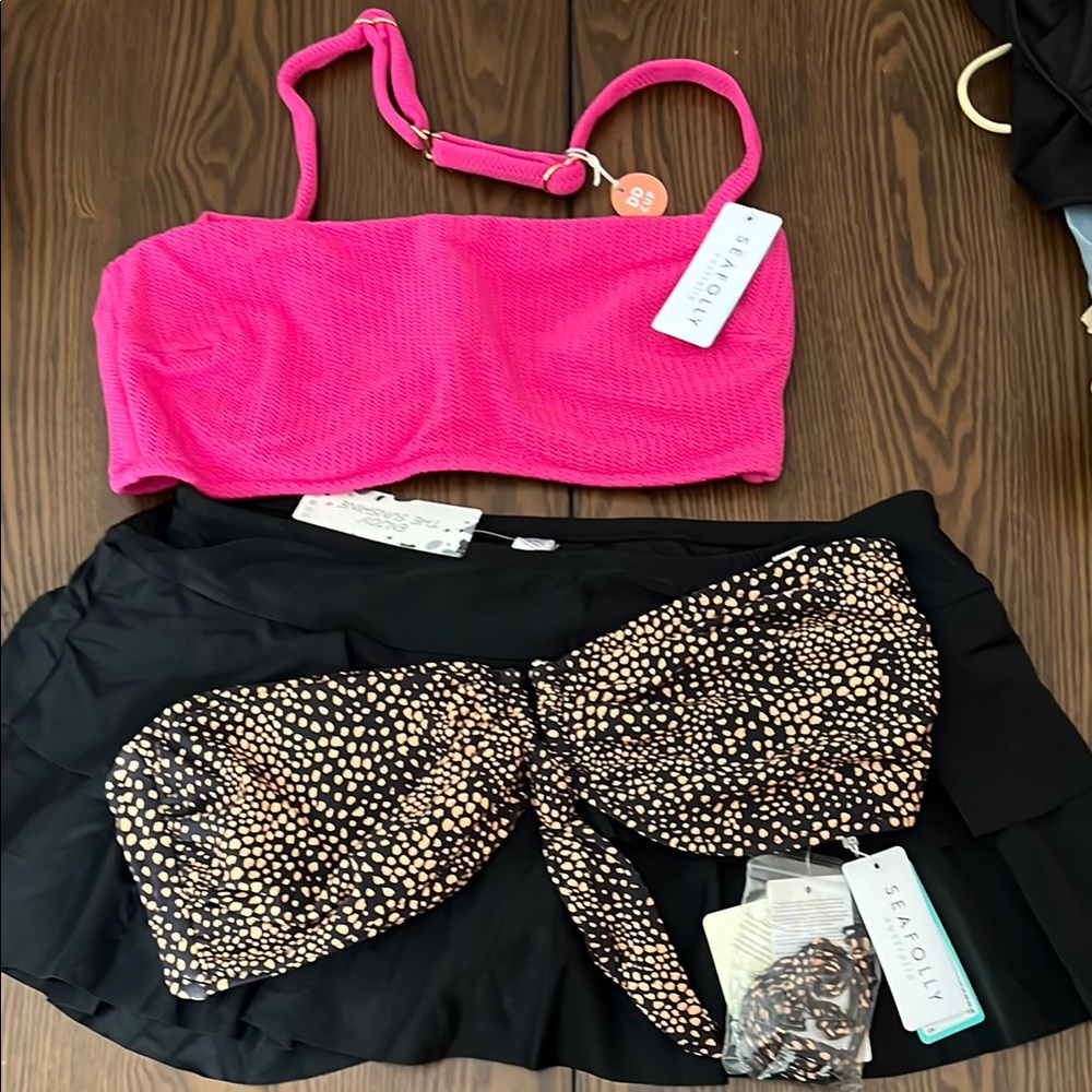 Cute Seafolly 2 Bikini Tops, and Black Swim Skirt - 3pc Combo Sale - NWT